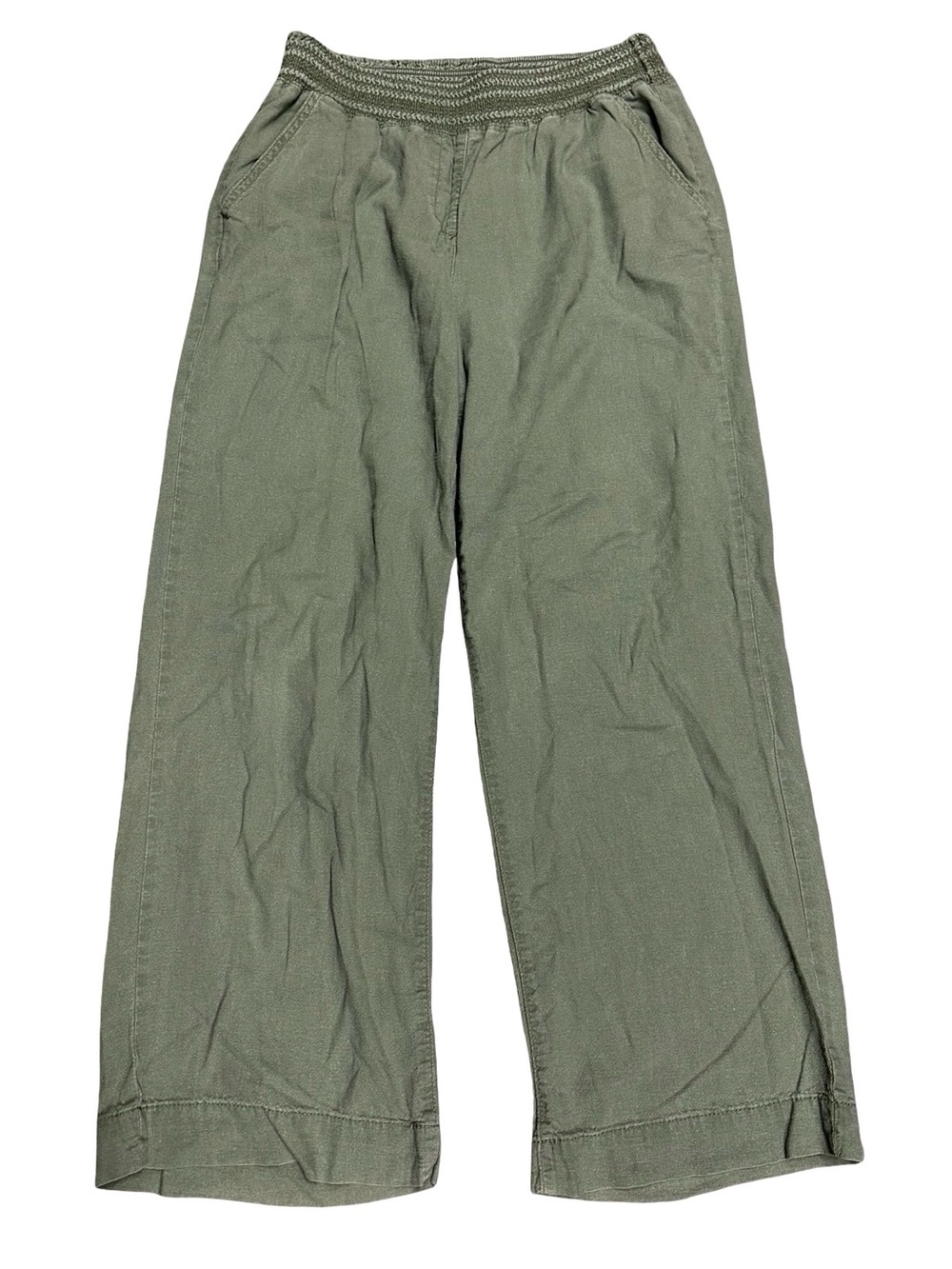 Briggs Green Linen Blend Wide Leg Pants Size Large Pull On Comfy Travel Boho